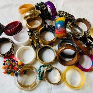 Vibrant Multicolor Bracelets 30 Lot with Beaded Metallic And Rhinestone Accents